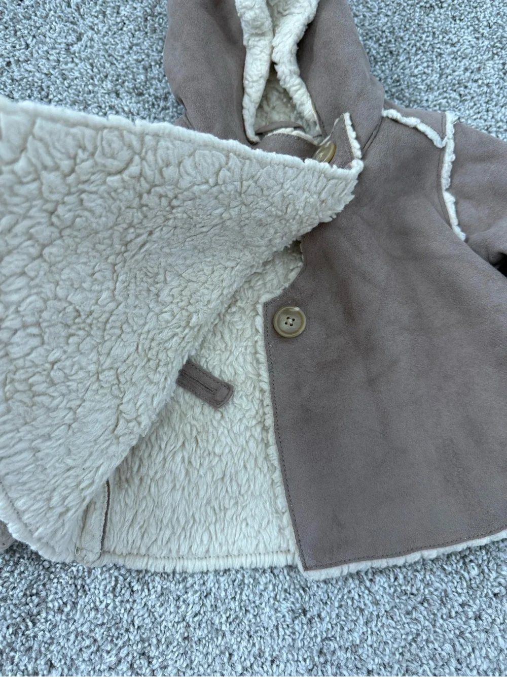 GAP Kids Hooded Faux-Shearling Coat - Taupe & Cream